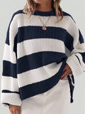 Women's Striped Knit Sweater with Wide Fit