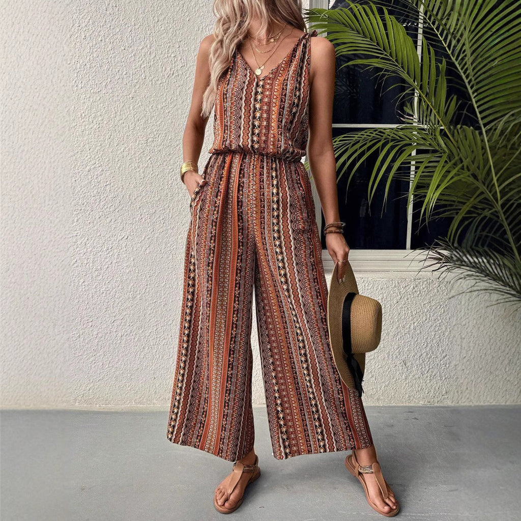 Women's Wide-Leg V-Neck Jumpsuit