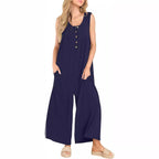 Women's Casual Jumpsuit with Button Details and Side Pockets
