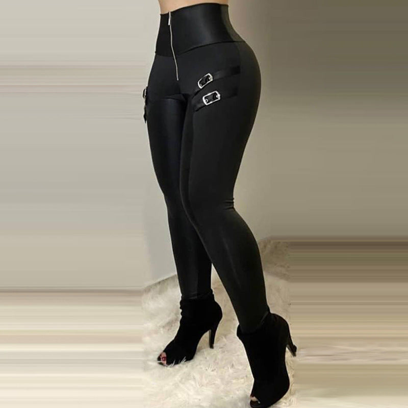 High-Waisted Leggings with Straps and Zipper