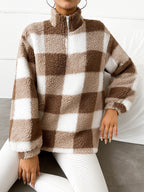 Women's Fleece Pullover with High Collar and Full-Length Zipper