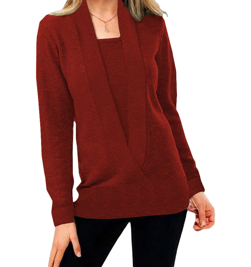 Women's Elegant V-Neck Sweater with Textured Design