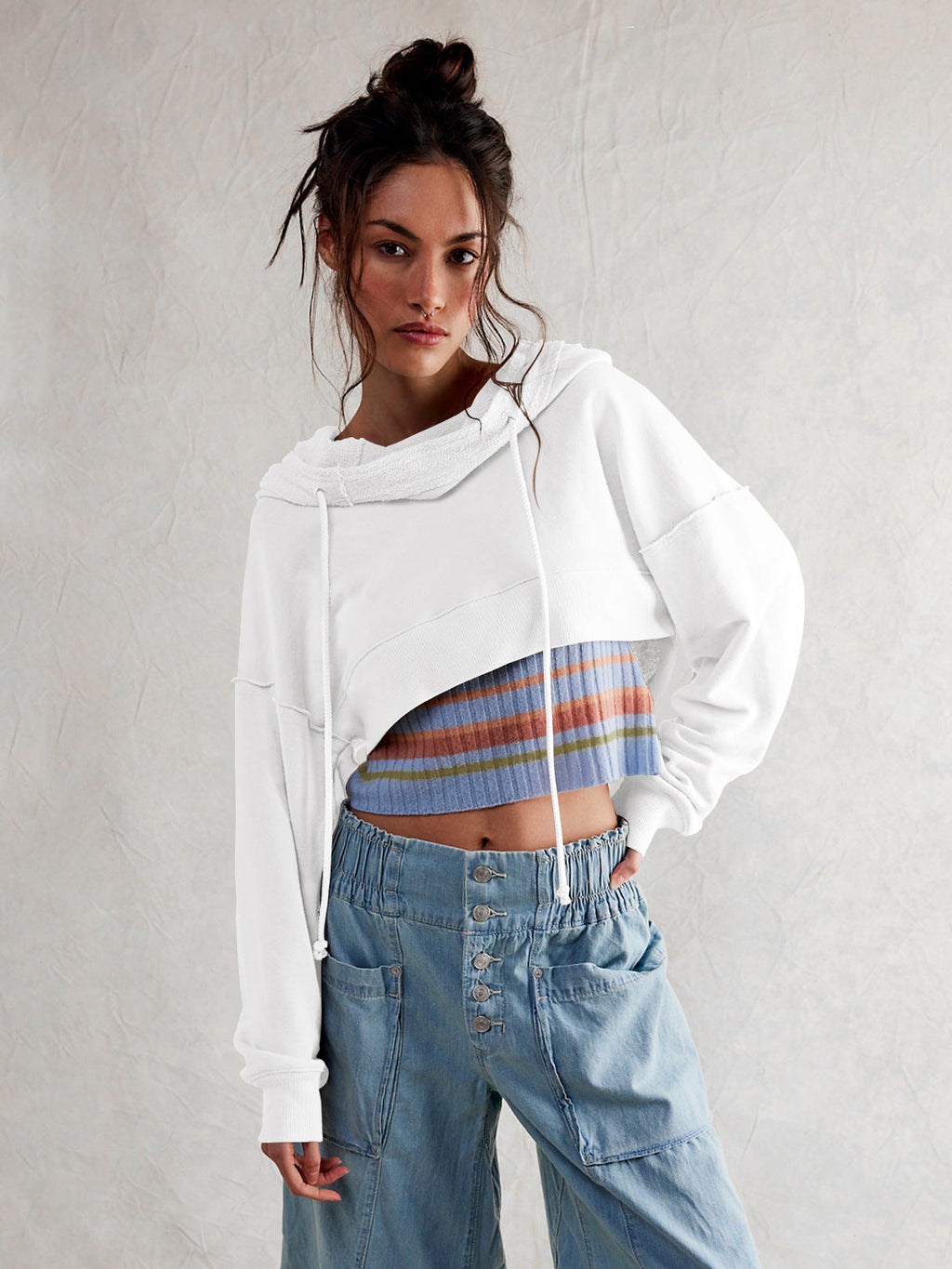 Cropped Sweatshirt with Kangaroo Pocket