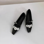 Women's Ballet Flats with Floral Appliqués and Glossy Finish