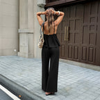 Women's Airy Two-Piece Set with Thin Straps and Wide-Leg Pants