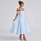 Women's Cocktail Dress with Off-Shoulder Design and Voluminous Skirt