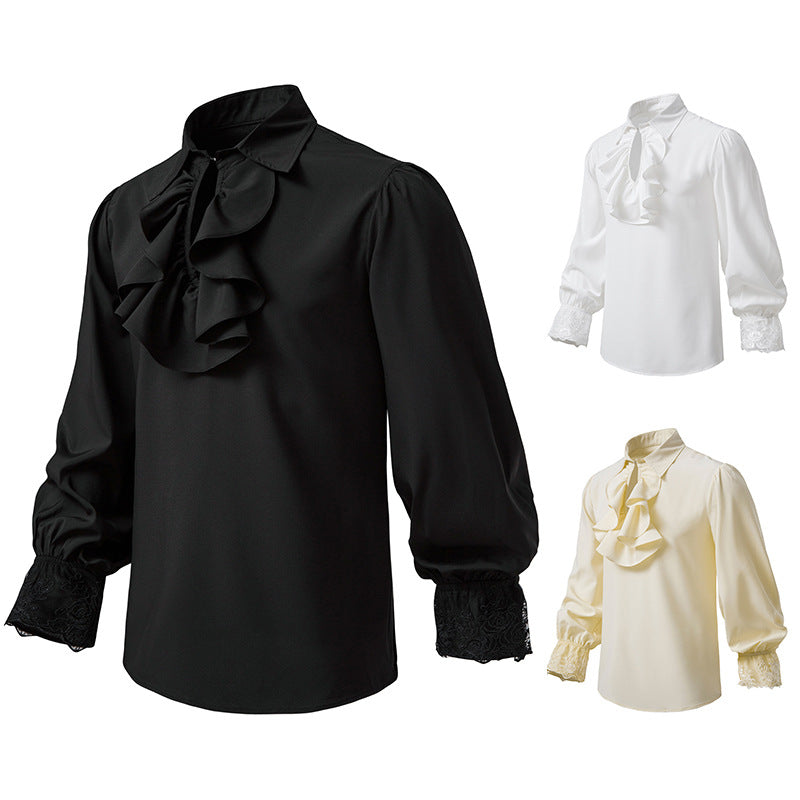 Women's Blouse with Ruffle Details and Lace Trim