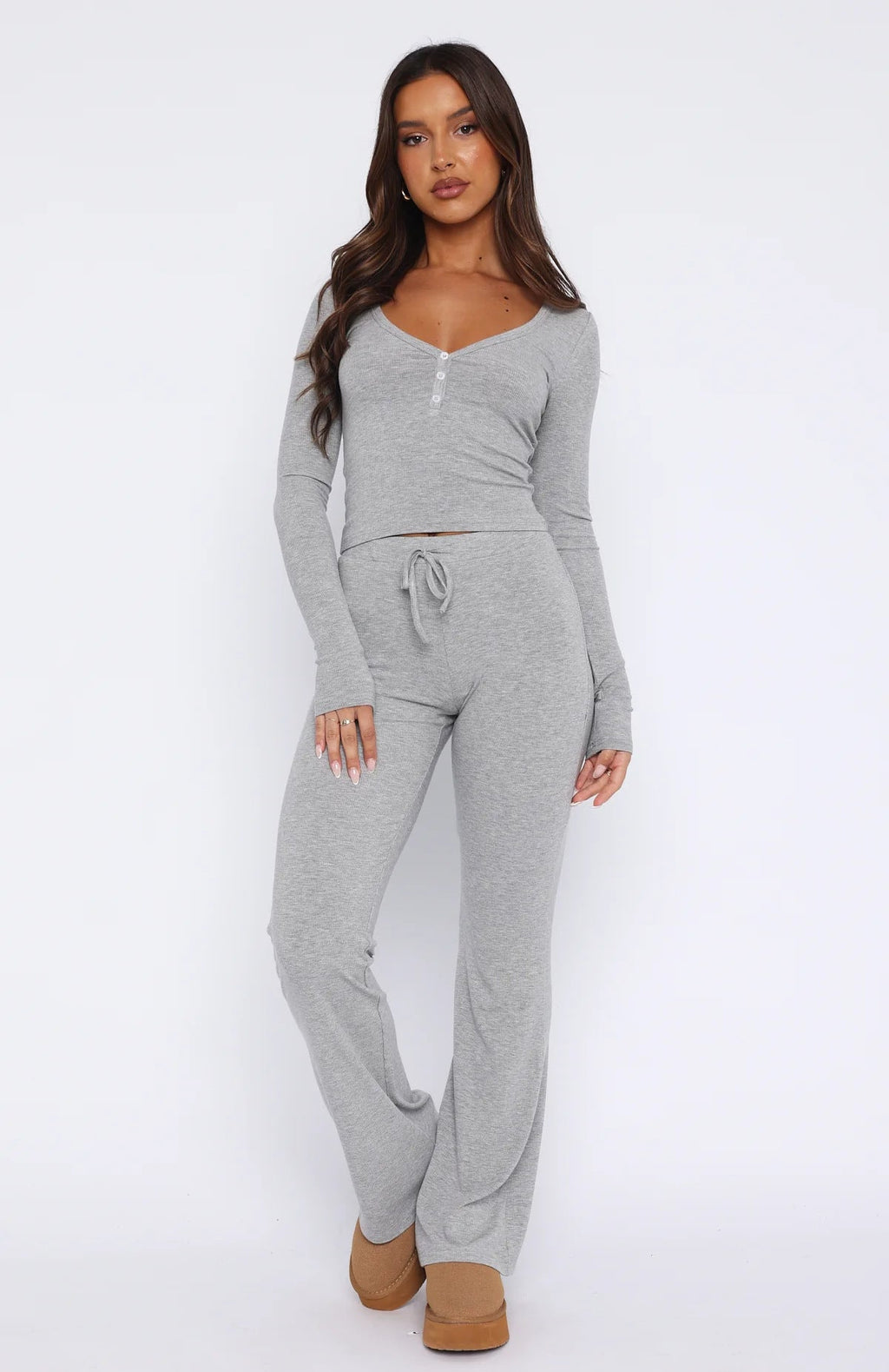 Women's Cozy Lounge Set with Long Top and Flared Pants