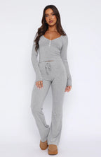 Women's Cozy Lounge Set with Long Top and Flared Pants