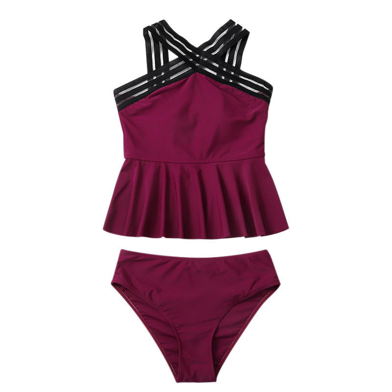 Women's Swimsuit Set with Ruffled Top and Adjustable Straps