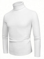 Elegant Knit Sweater with High Collar and Fine Ribbed Texture