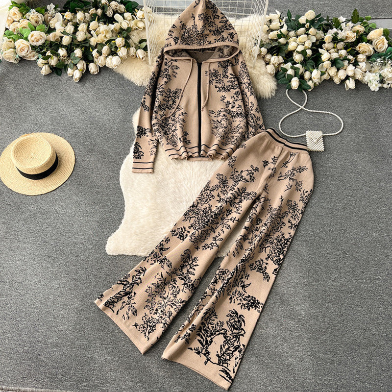 Women's Fashionable Floral Lounge Set with Hood