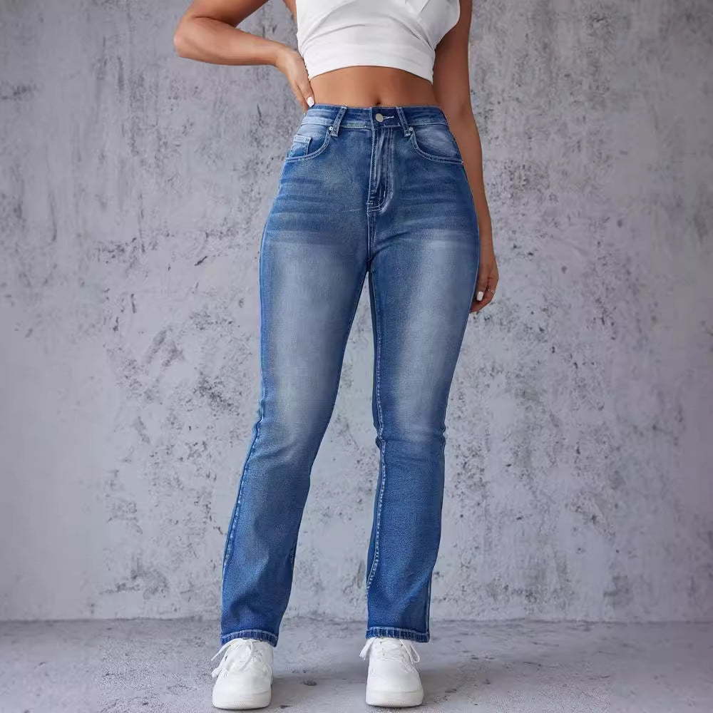 Women's Bootcut Jeans with High Waistband and Stretch