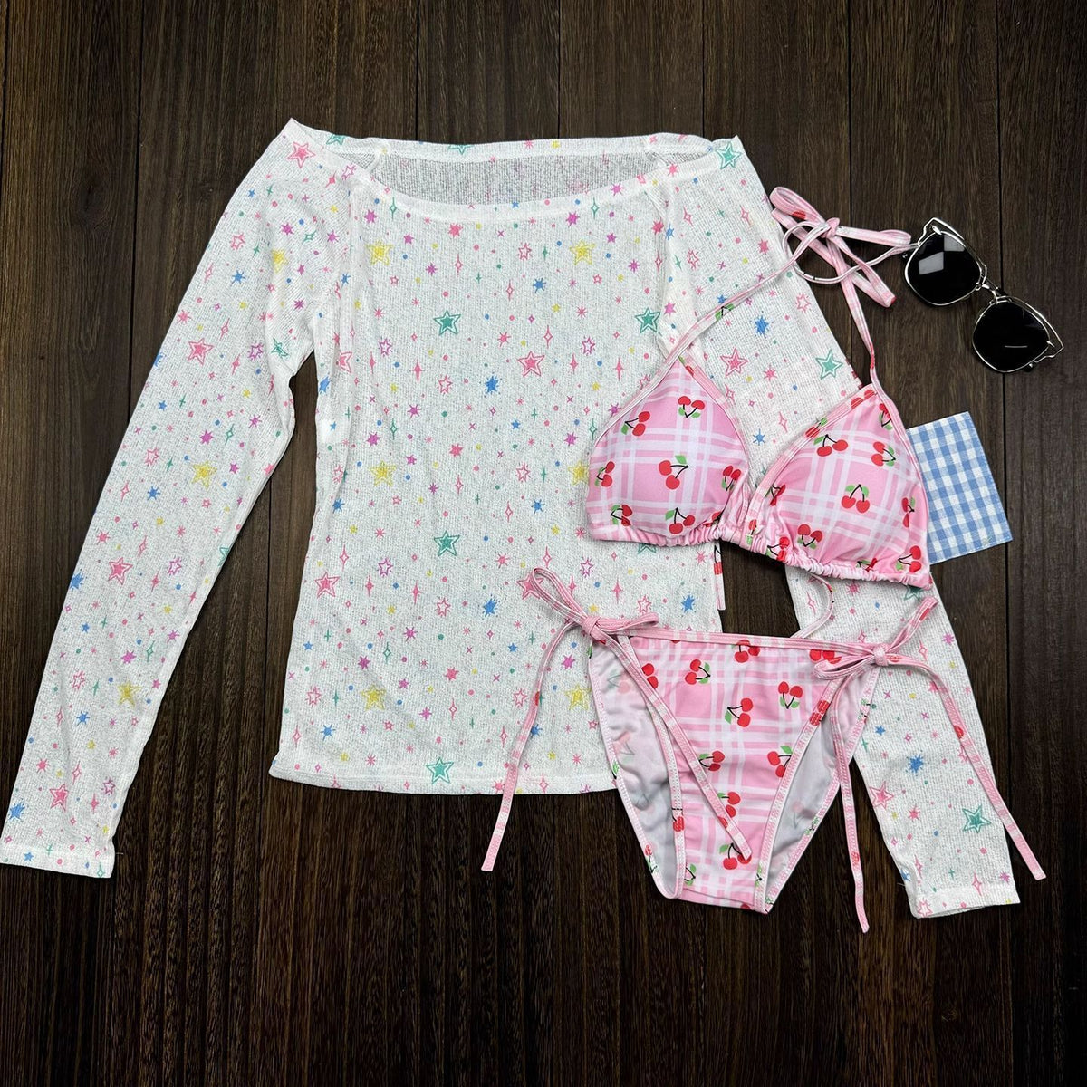 Women's Swimsuit Set with Playful Cherry Motif