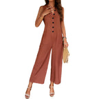 Women's Button-Front Wide-Leg Jumpsuit