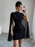 Women's Shimmering Evening Dress with Flowing Sleeves