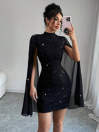 Women's Shimmering Evening Dress with Flowing Sleeves