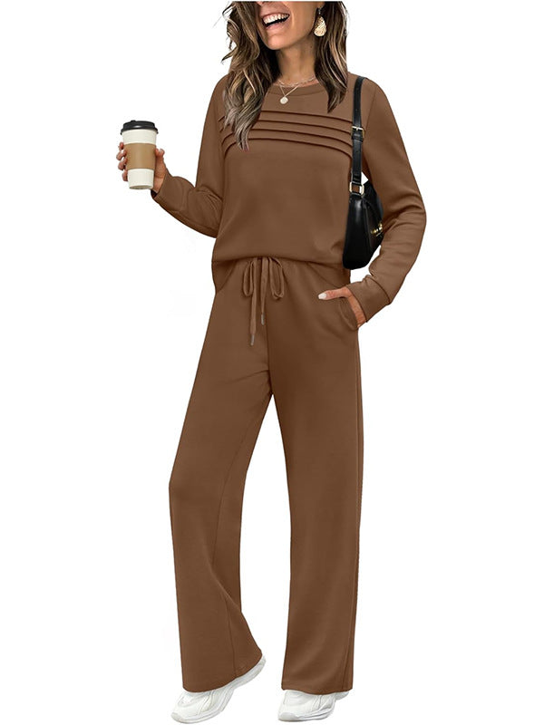 Women's Casual Lounge Set with Piping Sweatshirt and Loose Drawstring Jogging Pants