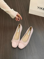 Women's Suede Ballet Flats with Decorative Bow