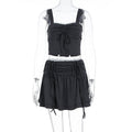 Women's Fashionable Crop Top and Skirt Set with Ruching and Tie Details