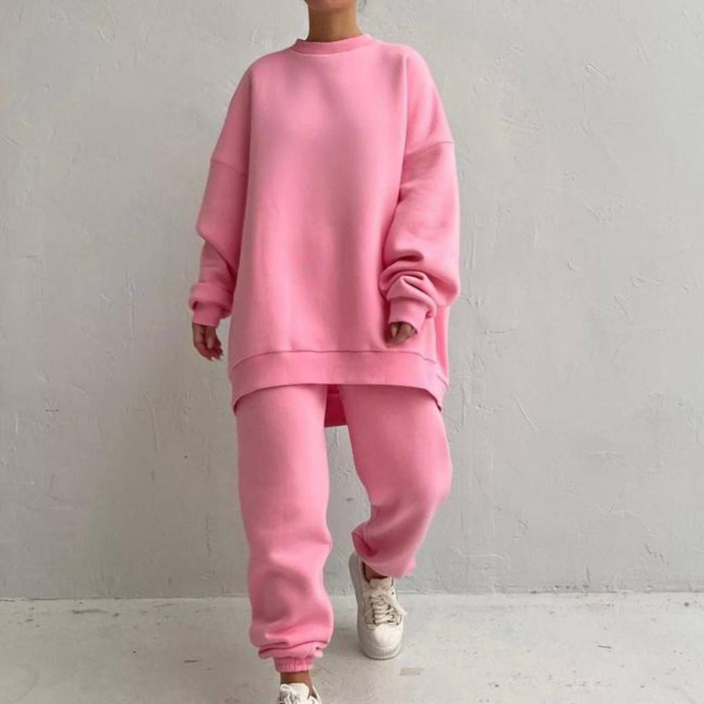 Women's Comfortable Oversized Loungewear Set with High Collar and Elastic Cuffs