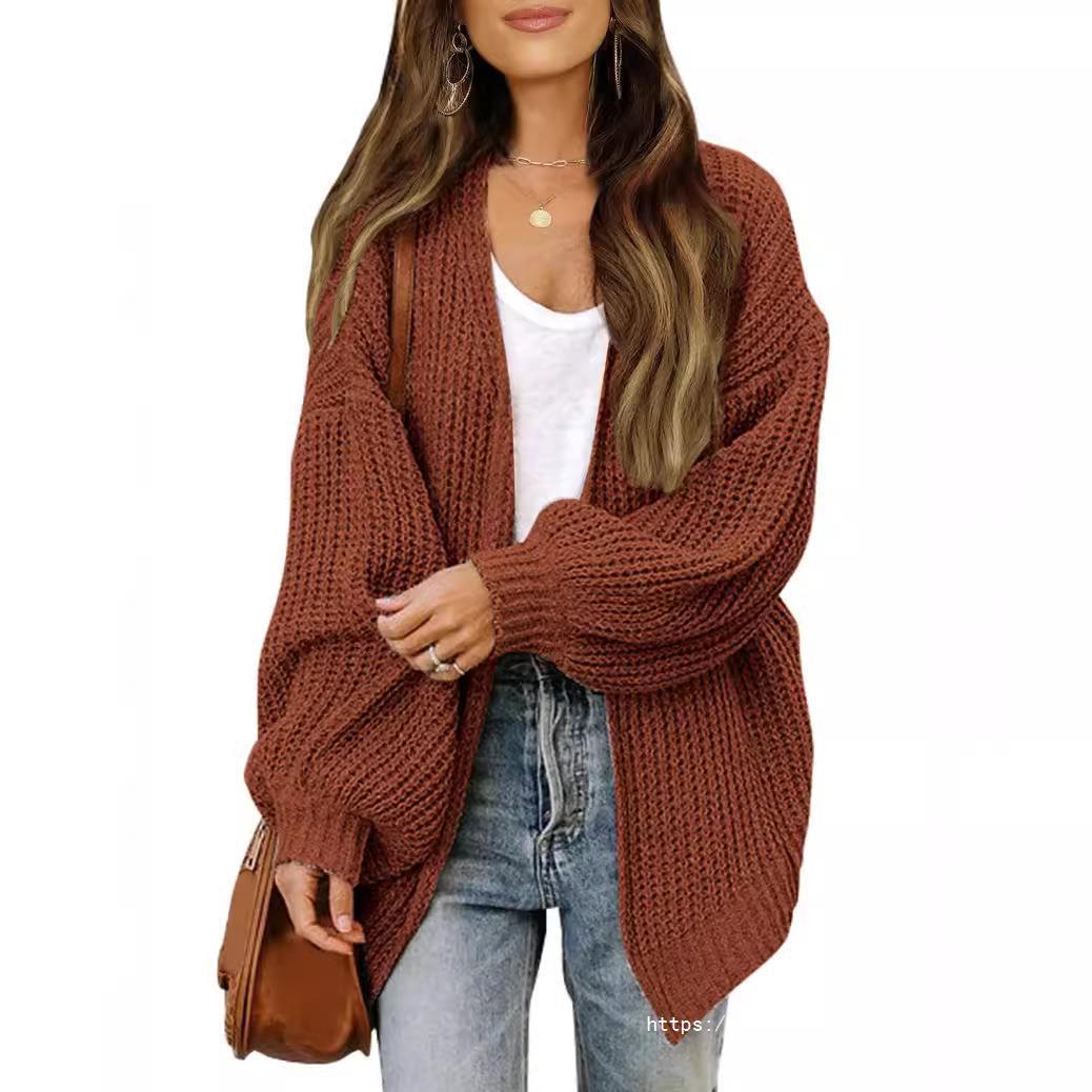 Women's Delicate Chunky Knit Cardigan with Iridescent Sleeves