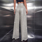 Women's Shiny Wide-Leg Pants in Festive Design