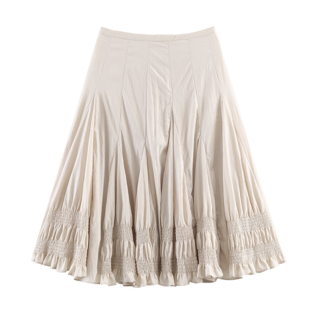 Women's Midi Skirt with Pleats and Ruffles