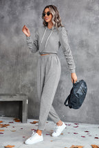 Women's Comfortable Hoodie Overall with Practical Pockets and Elastic Waist Drawstring