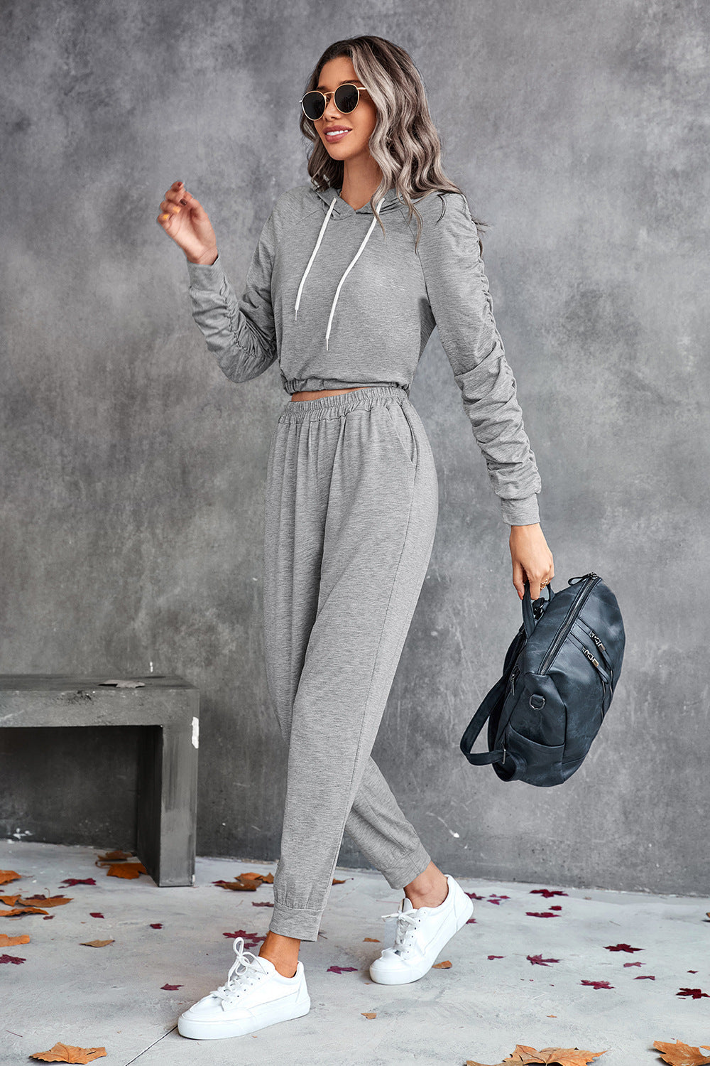 Women's Comfortable Hoodie Overall with Practical Pockets and Elastic Waist Drawstring
