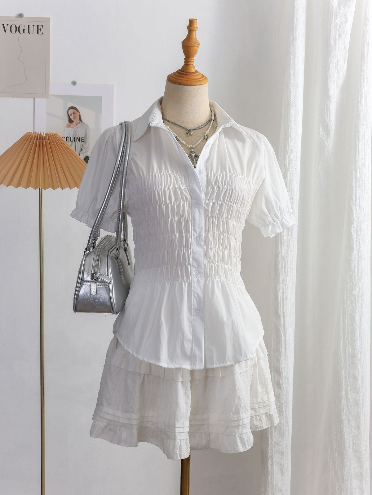 Women's Blouse with Tiered Ruffles and Fitted Cut