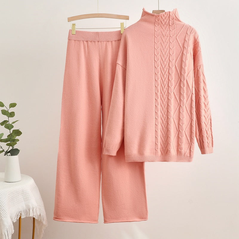 Women's Cozy Knit Loungewear Set with High Neck
