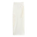 Women's Midi Skirt with Floral Ruffle Design and Elastic Waist