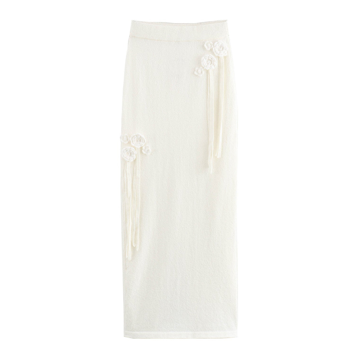 Women's Midi Skirt with Floral Ruffle Design and Elastic Waist