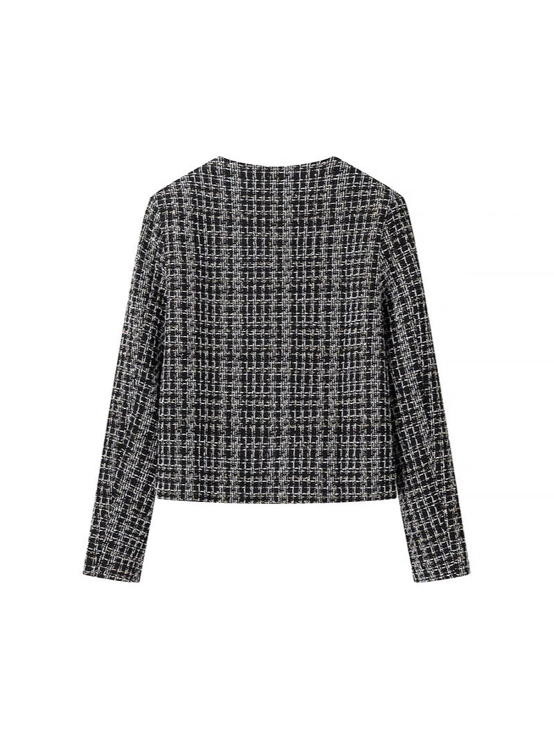 Women's Elegant Tweed Jacket with Gold Buttons