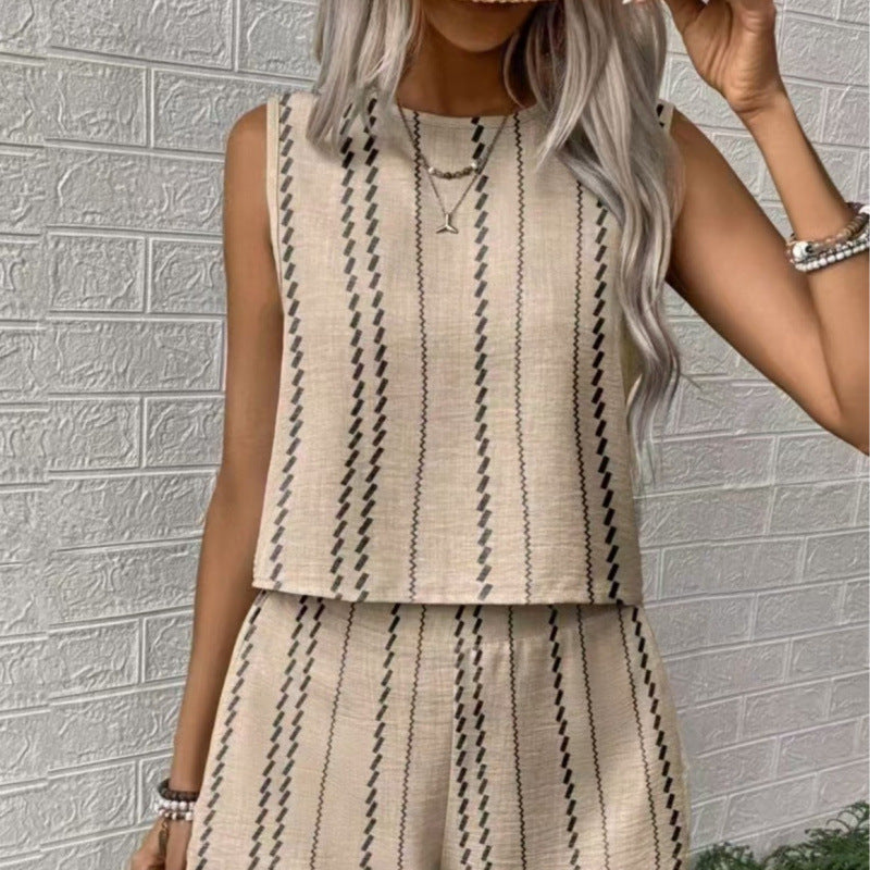 Women's Casual Set with Sleeveless Top and Shorts