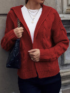 Women's Chunky Knit Cardigan with Hood and Cable Knit Pattern