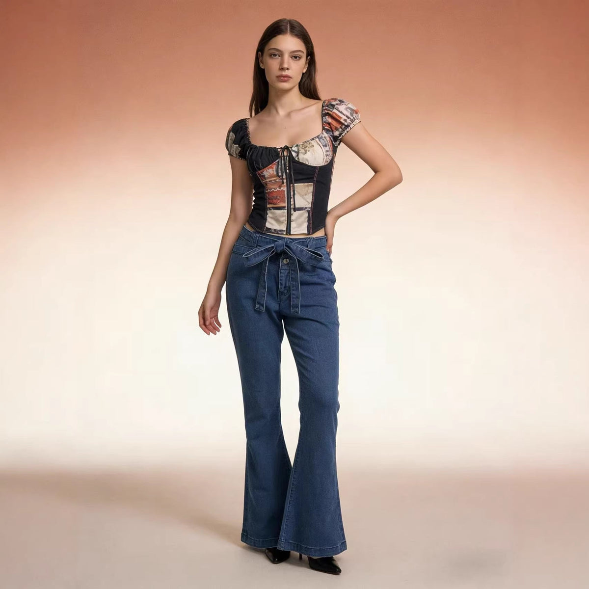 Women's High-Waisted Flared Jeans with Comfortable Stretch Waist