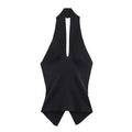 Women's Sleeveless Top with Deep V-Neck and Back Cutout