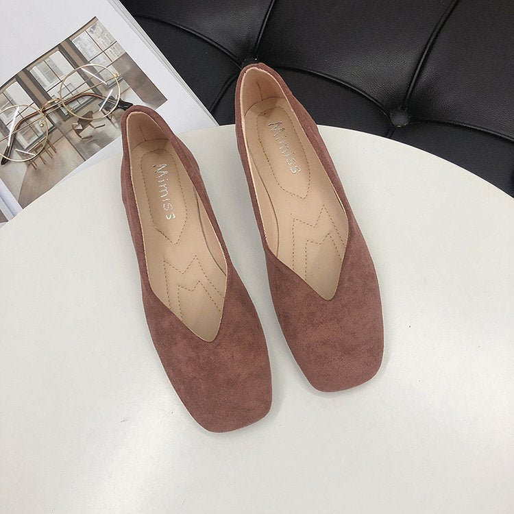 Women's Suede Ballet Flats with Elegant V-Cut