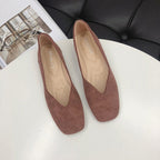 Women's Suede Ballet Flats with Elegant V-Cut