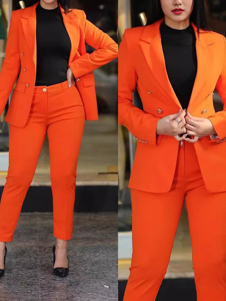 Women's Elegant Suit Set with Tailored Blazer and Slim Trousers