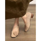 Women's Ballet Flats with Decorative Flower Appliqué and Comfortable Block Heel