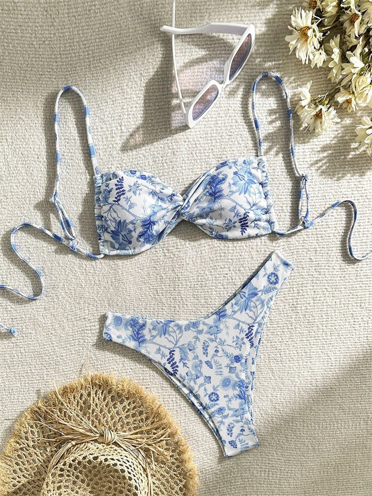 Women's Bandeau Bikini with Elegant Floral Design
