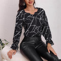 Women's Blouse with Geometric Pattern and Ruffle Details