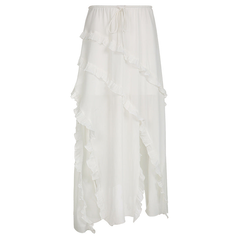 Airy Chiffon Skirt with Voluminous Ruffle Hem