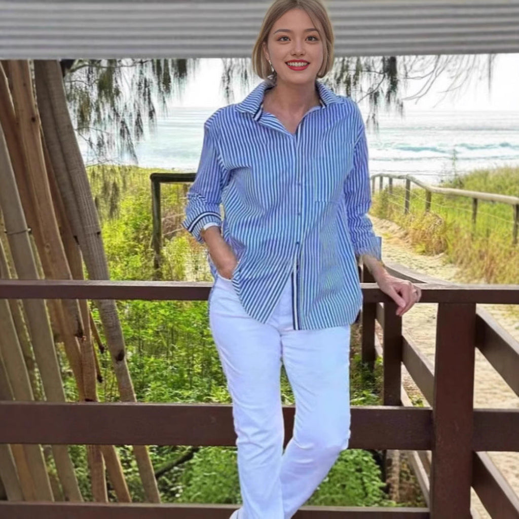 Women's Striped Long-Sleeve Blouse