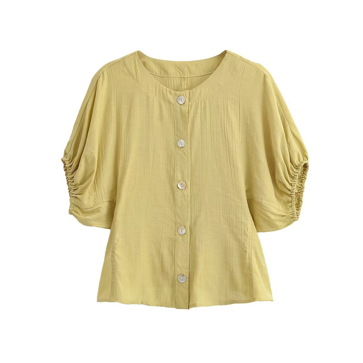 Women's Blouse with Puff Sleeves and Decorative Buttons