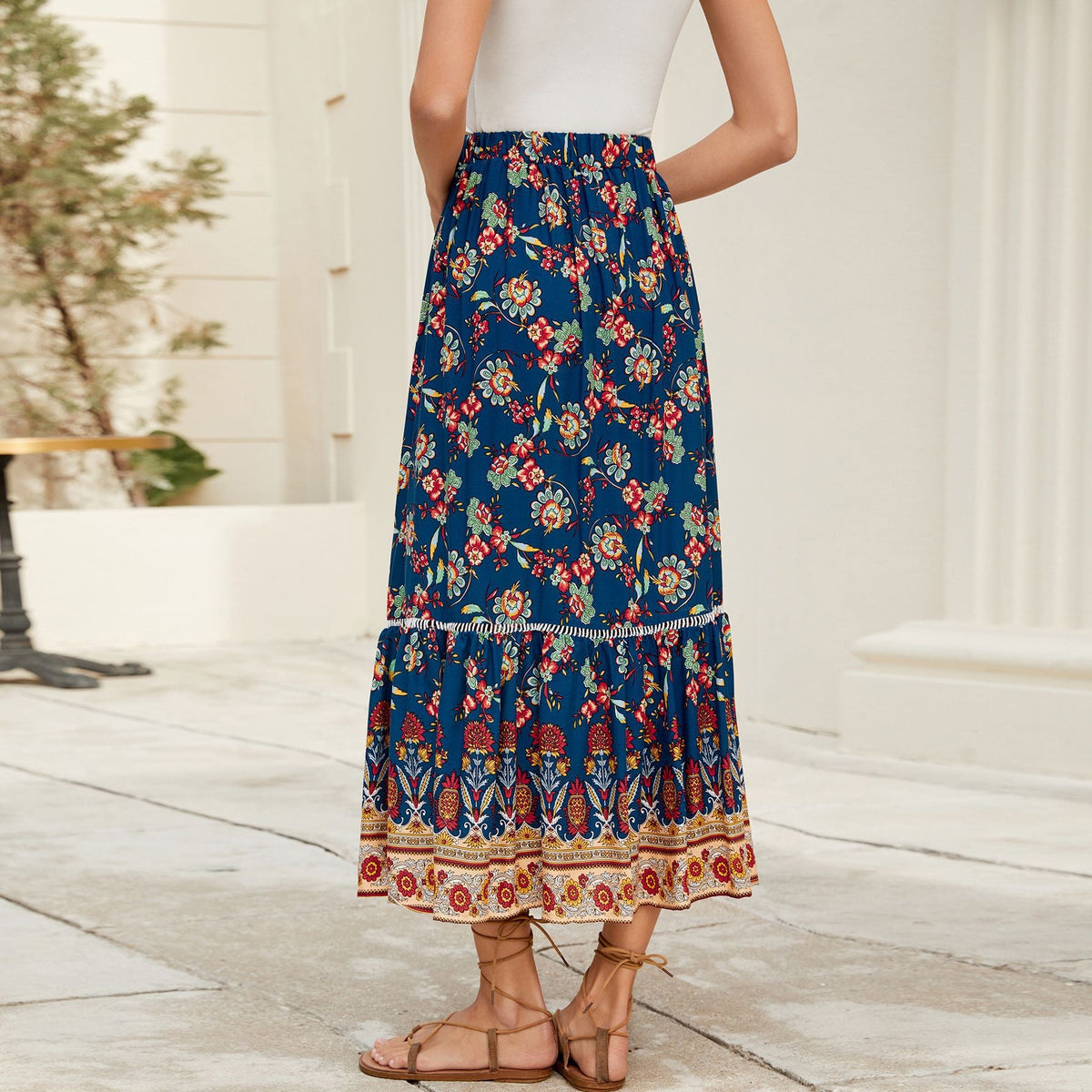 Women's Maxi Skirt with Playful Floral Pattern