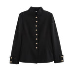 Women's Elegant Quilted Jacket with High Collar and Gold Buttons
